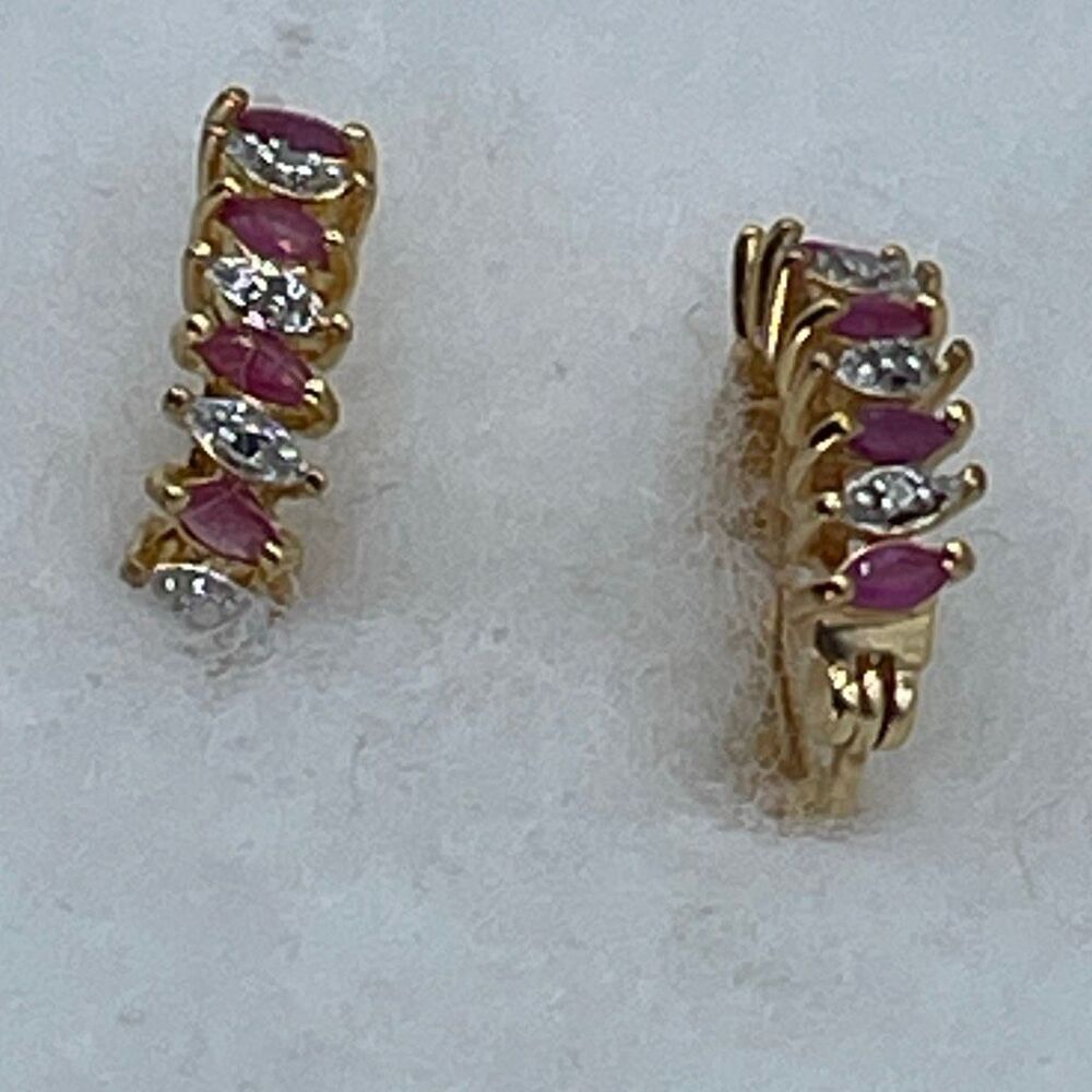 Hoop earrings gold plated sterling silver rubies CZs